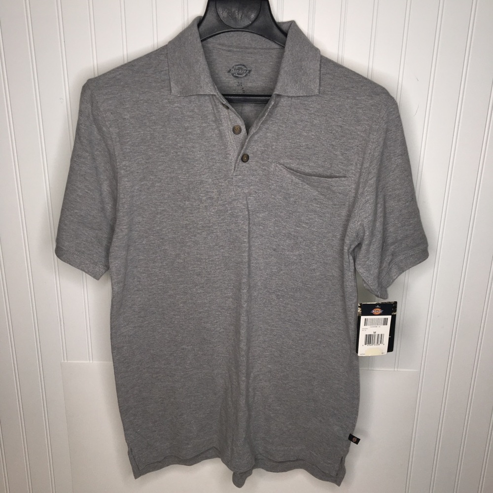 Dickies Men's Short-Sleeve Mini-Pique Polo Shirt Size M Gray Color.